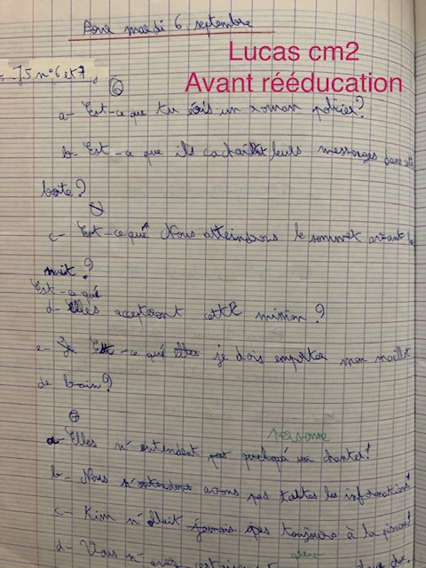 image d'un élève avant la rééducation